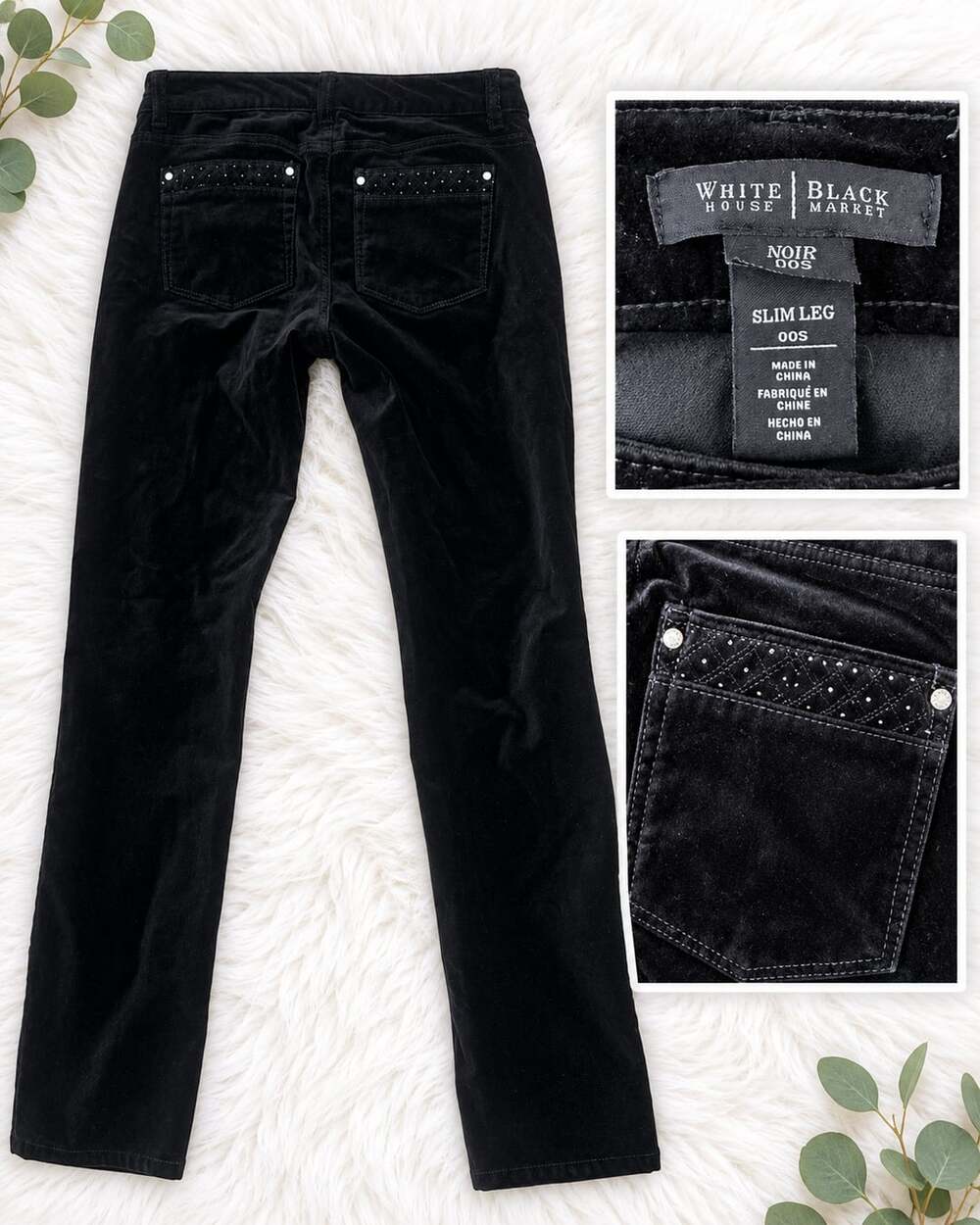 Pants Size 00 White House Black Market Slim Leg Black Rhinestone Detail